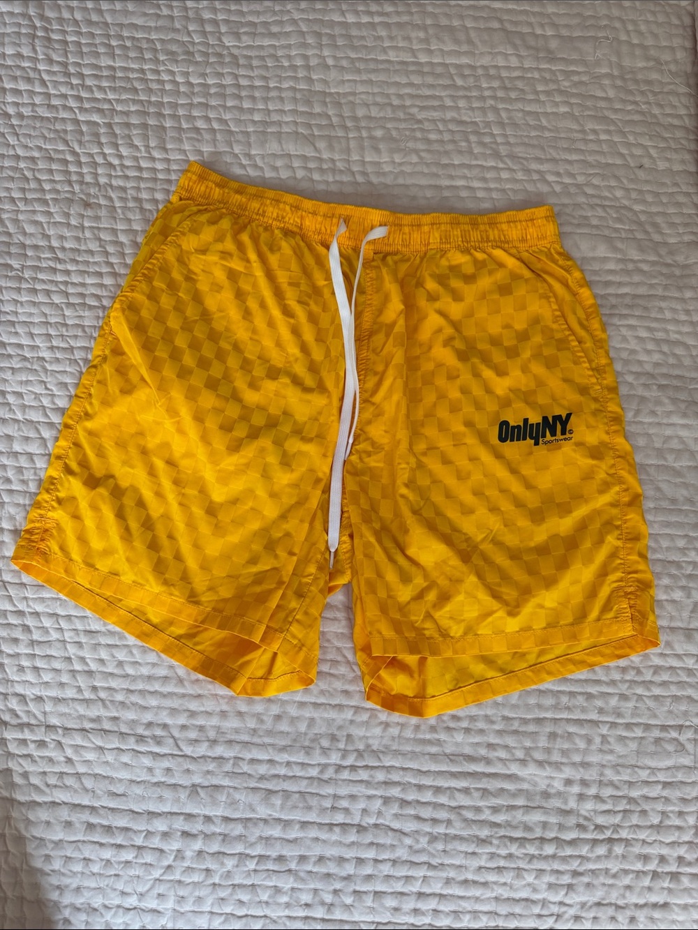OnlyNY Men's Yellow Checker Athletic Shorts - Vintage Umbro style